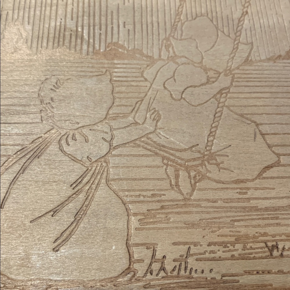 Vintage prairie girls swinging scene Wooden hinged box 6 x 5 x 2”rare find - Picture 4 of 10